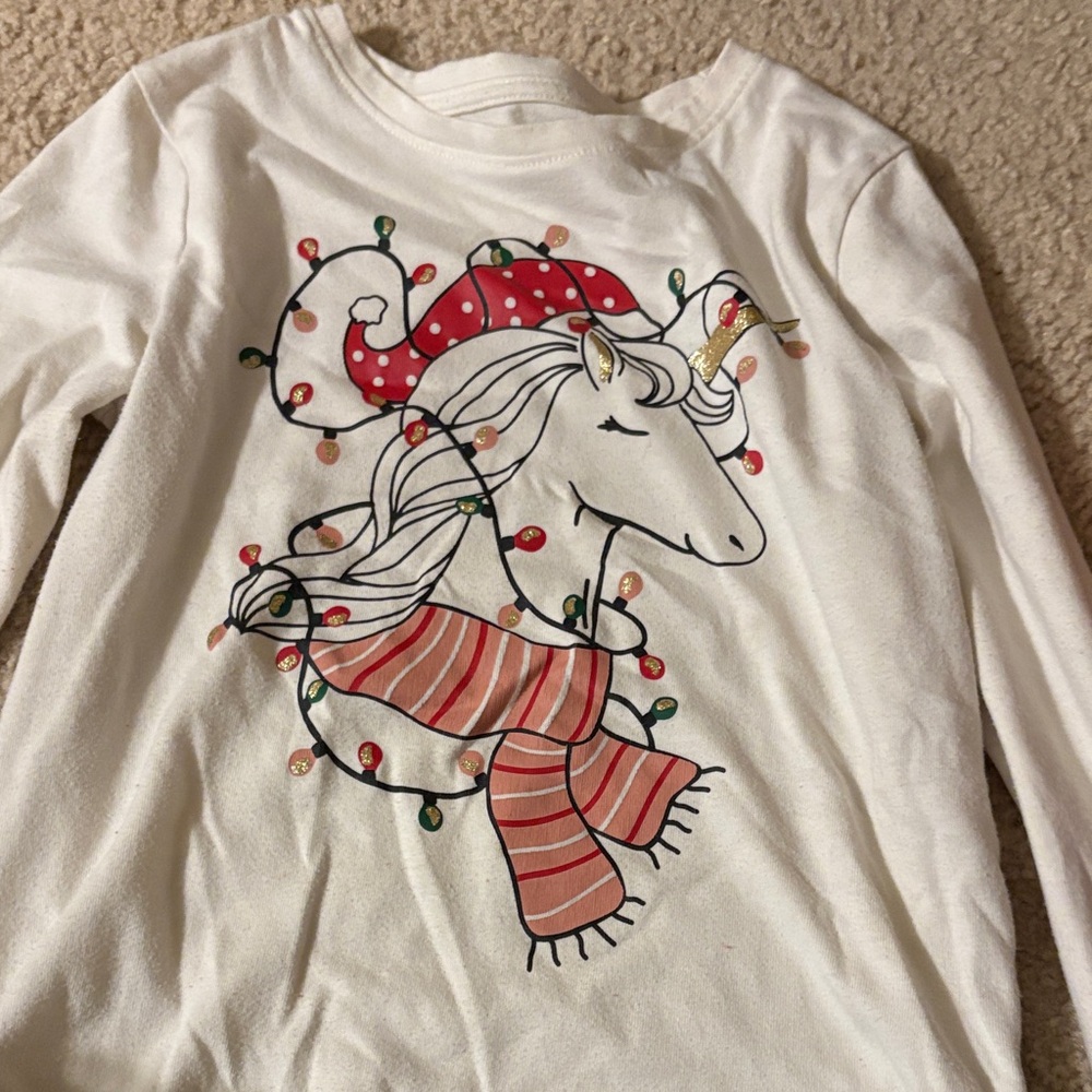 Holiday Time White Unicorn Long Sleeve Tee